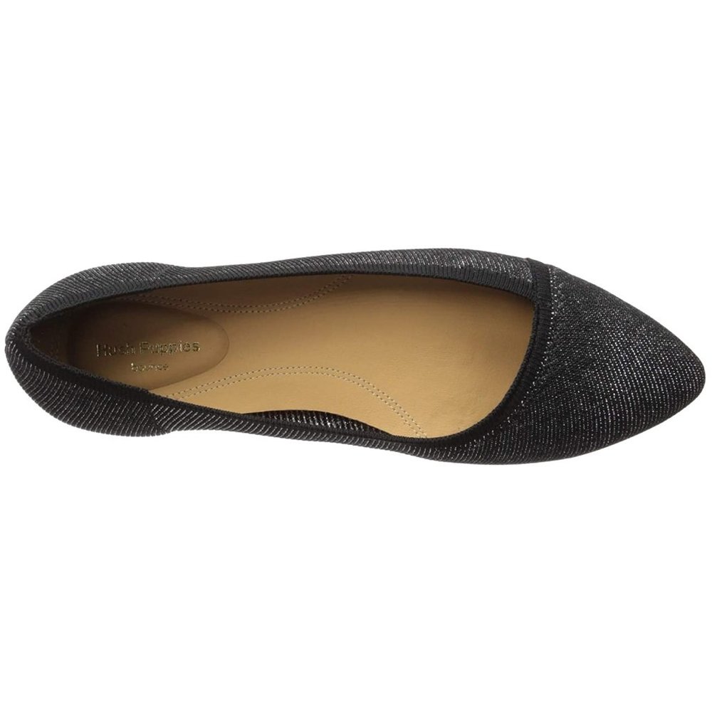 NEW Hush Puppies Sadie Knit Asymmetric V Cut Silver Shimmer Metallic Ballet Flat - Picture 8 of 10